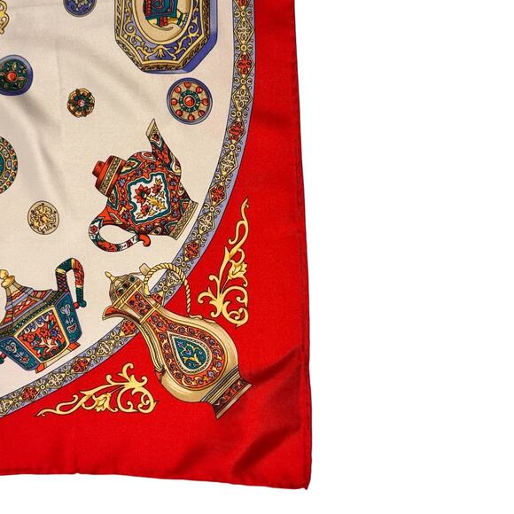 Hermès Authentic “Théières”  Red Porcelain Print Large Silk Scarf - Picture 2 of 6